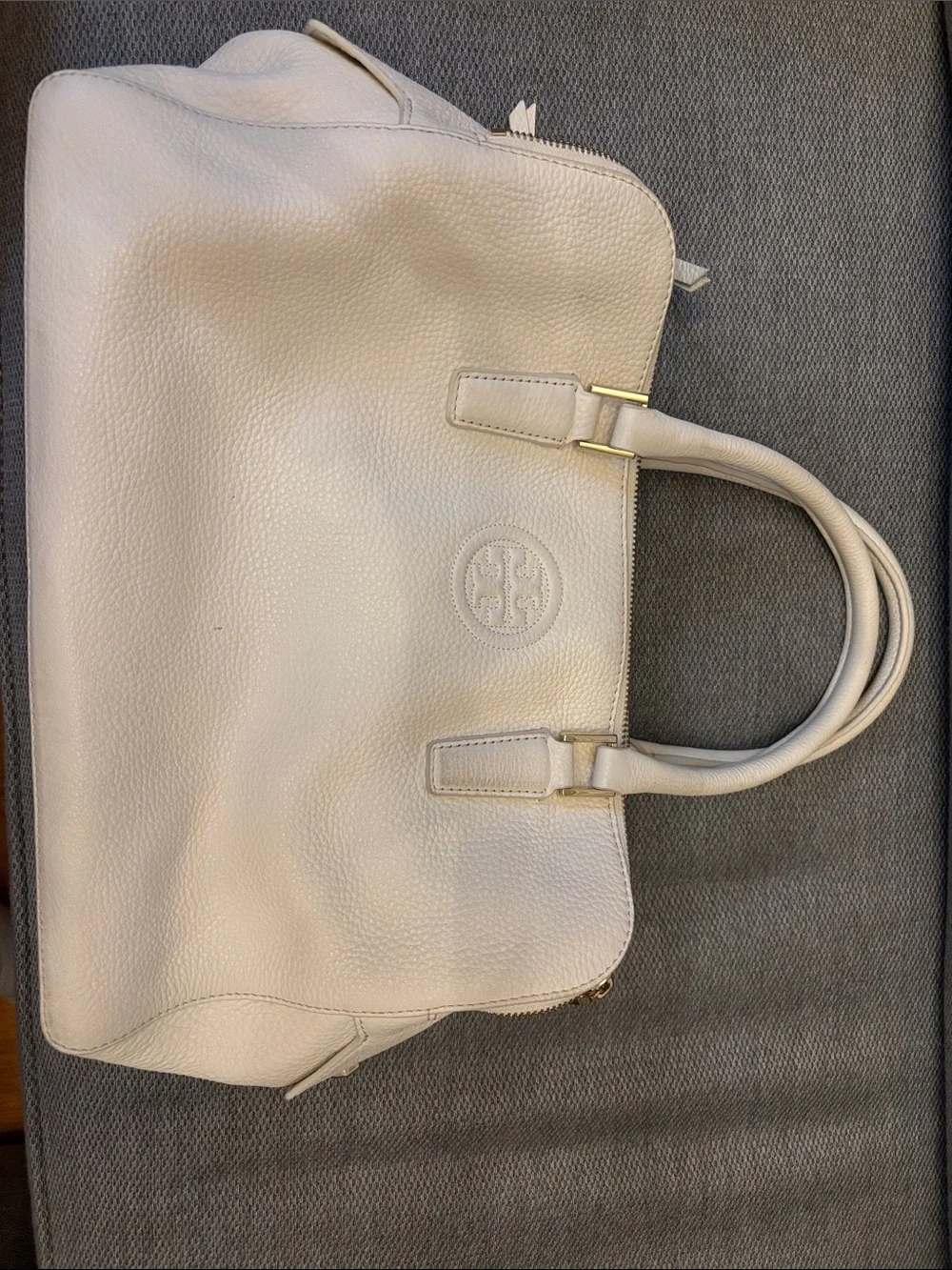 Tory Burch Cream Pebbled Leather Satchel